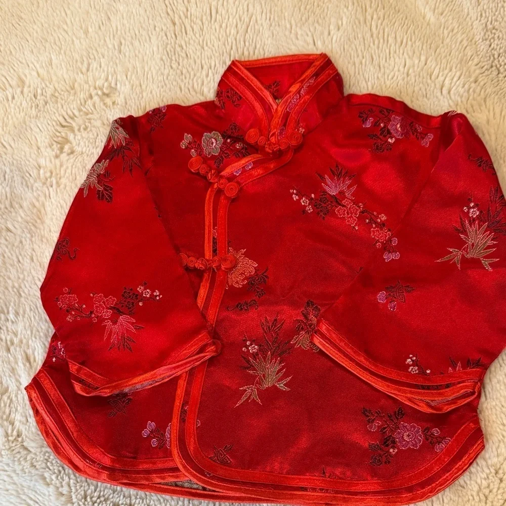VINTAGE Golden Dragon Red Satin Top